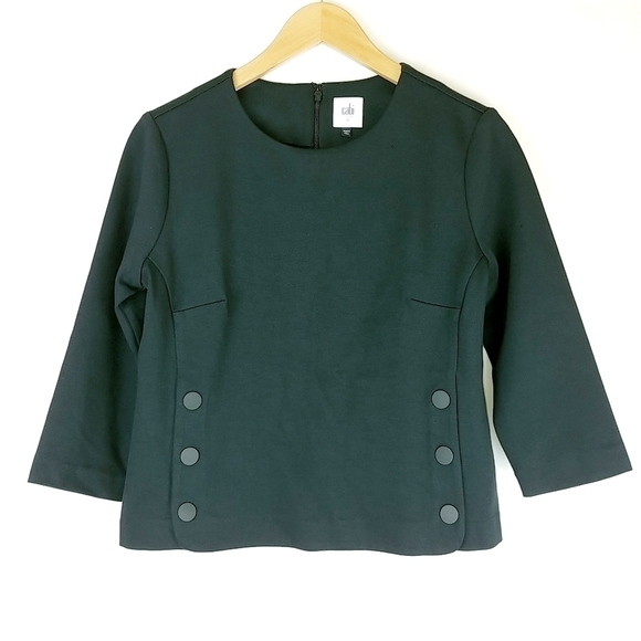2/$30 CAbi Utility Top Black Womens Small Heavy Knit 3/4 Sleeves Minimalist - Picture 1 of 10